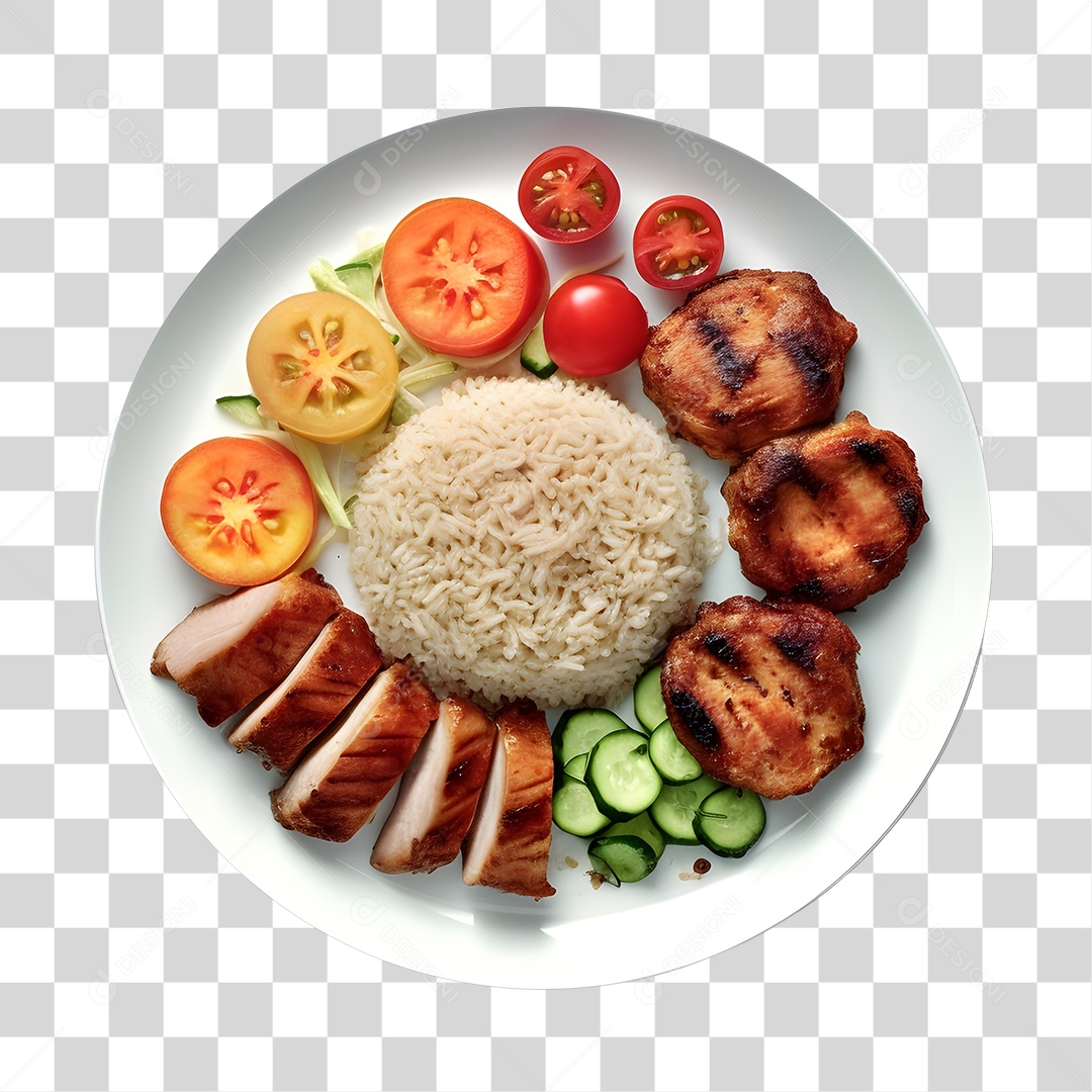 Prato De Comida Com Arroz Frango E Salada PNG Transparente
