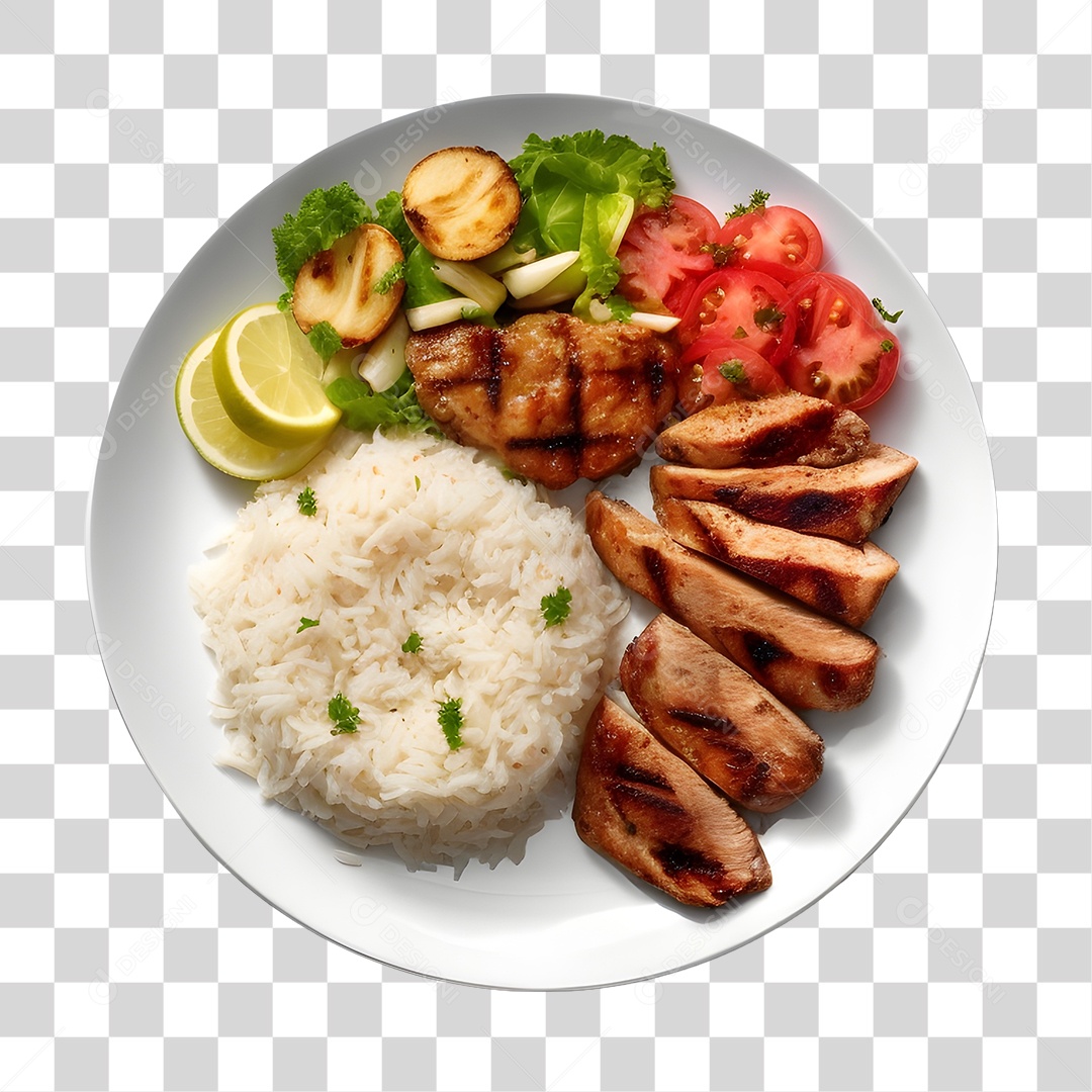Prato De Comida Com Arroz Carne E Salada PNG Transparente
