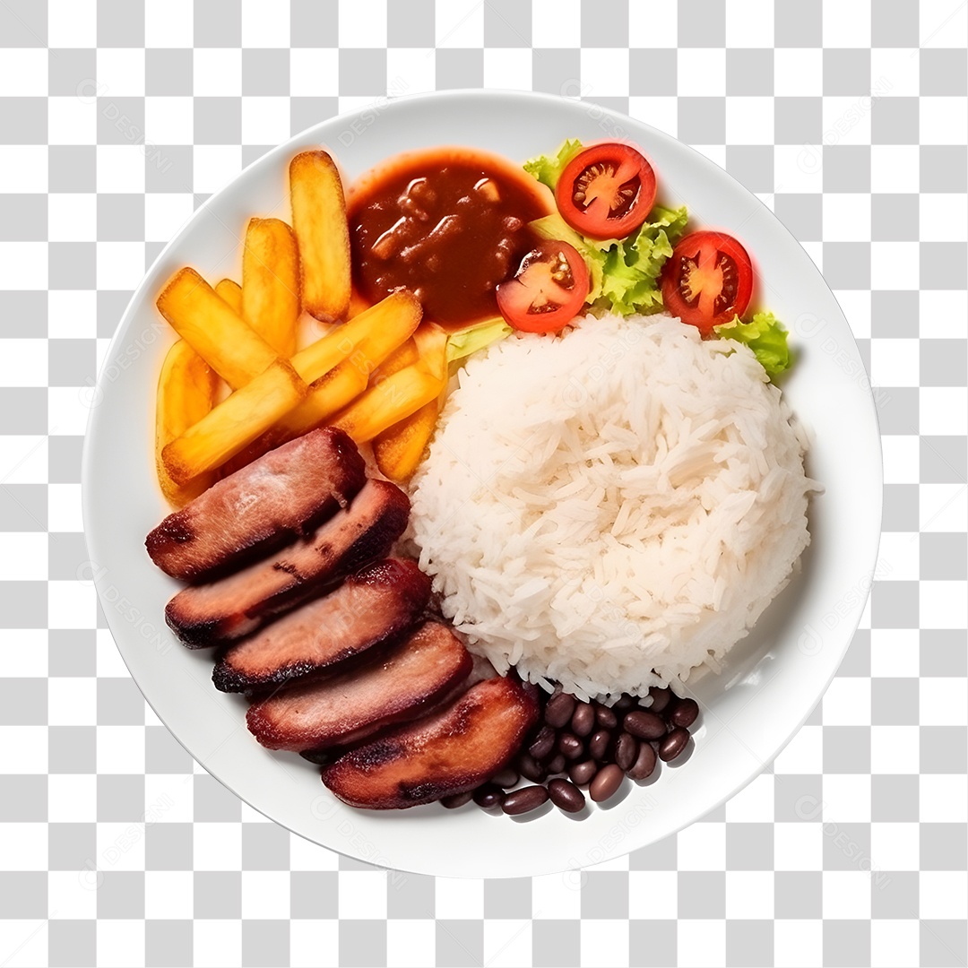 Prato De Comida Com Arroz Carne E Salada PNG Transparente