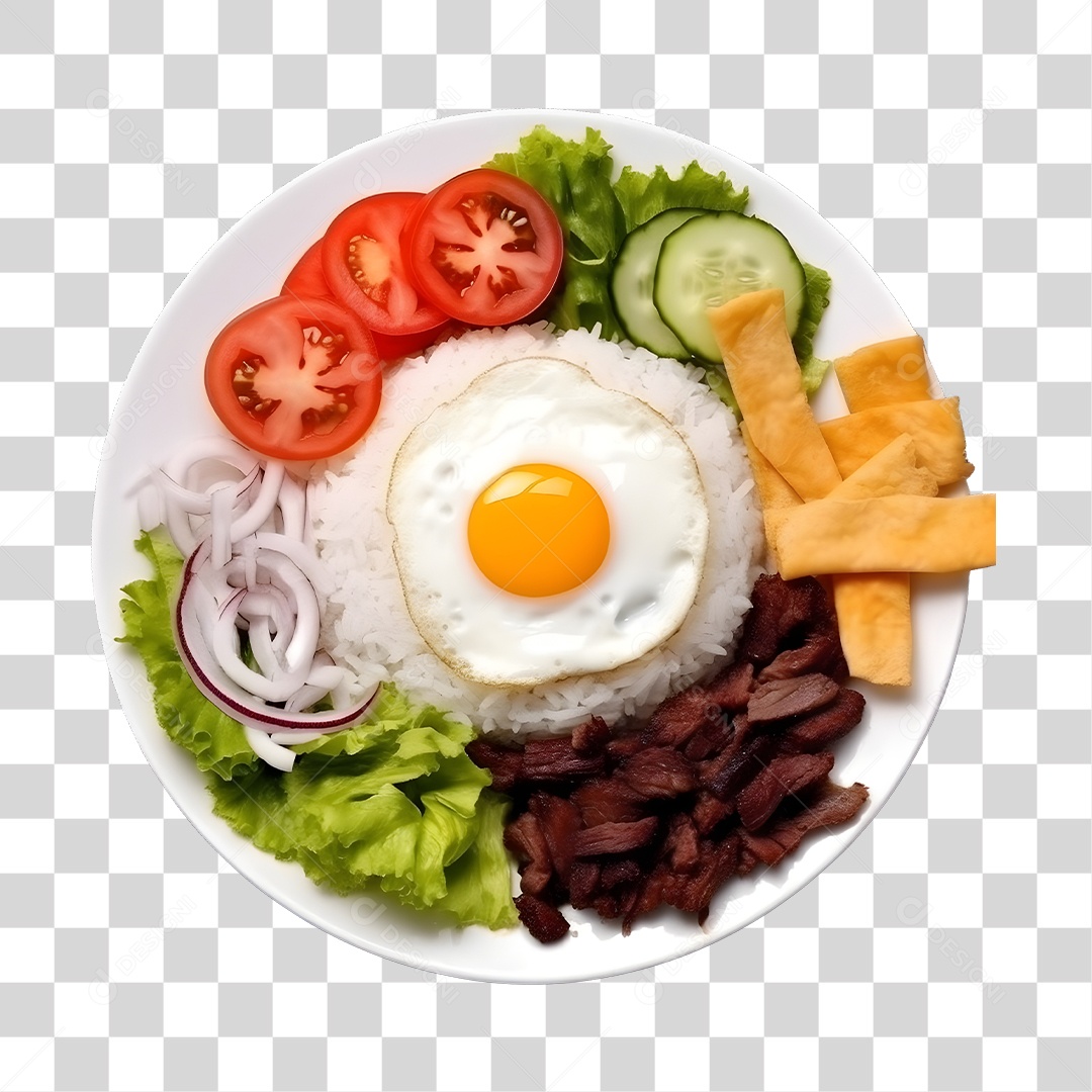 Prato De Comida Com Arroz Ovo E Salada PNG Transparente