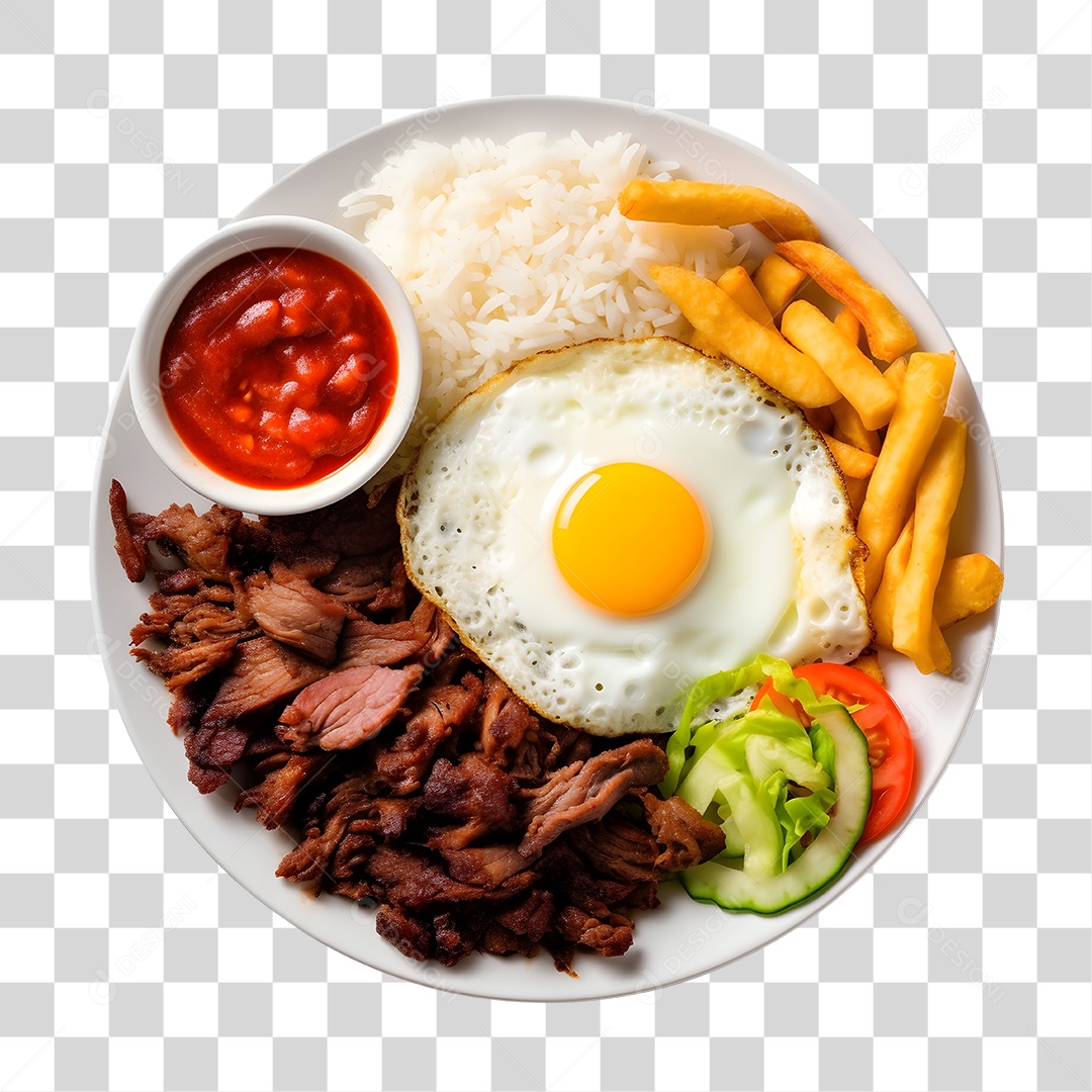 Prato De Comida Com Arroz Carne E Salada PNG Transparente