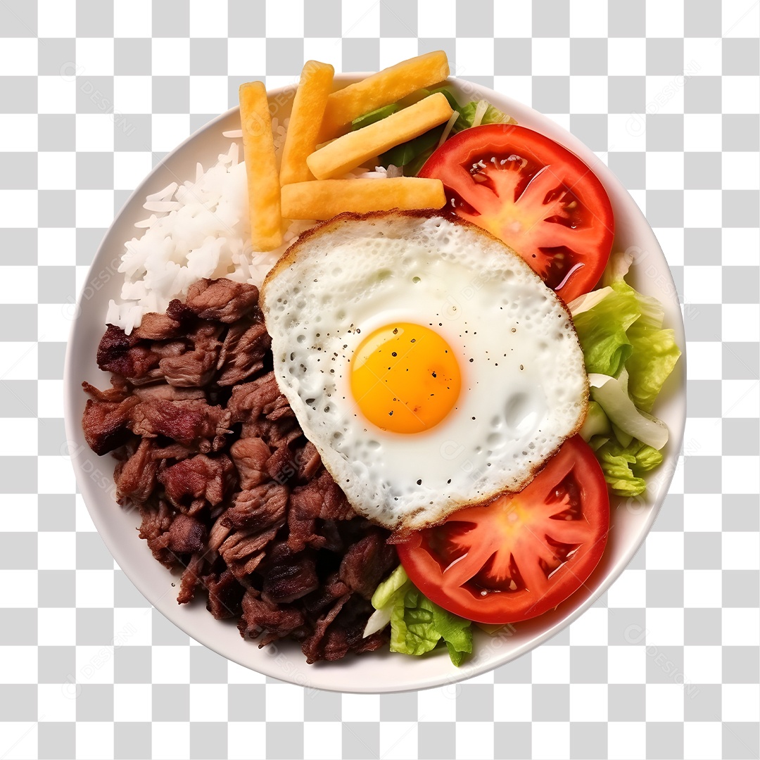 Prato De Comida Com Arroz Carne E Salada PNG Transparente