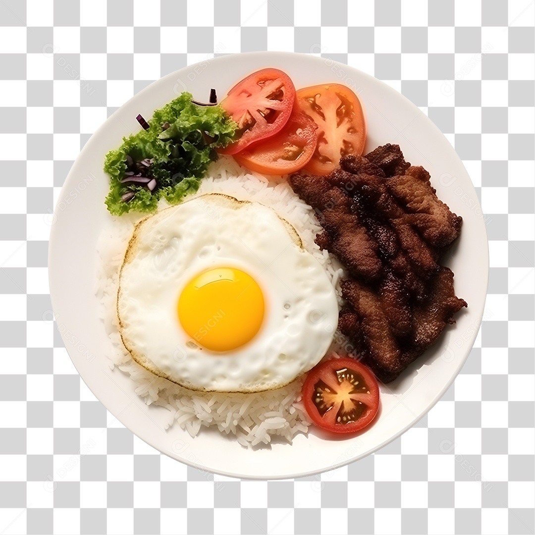 Prato De Comida Com Arroz Carne Ovo E Salada PNG Transparente