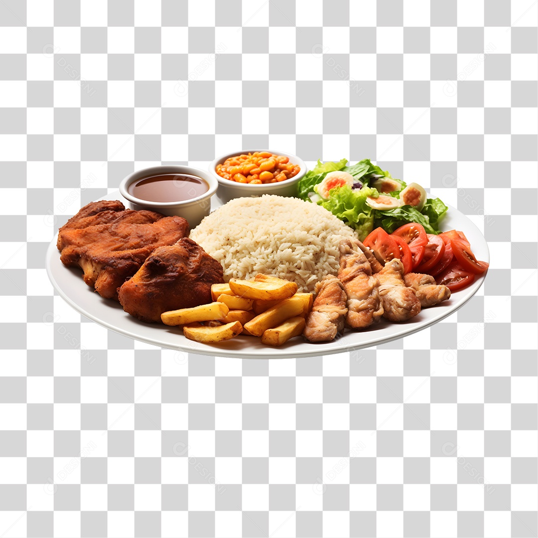 Prato De Comida Com Arroz Carne E Salada PNG Transparente