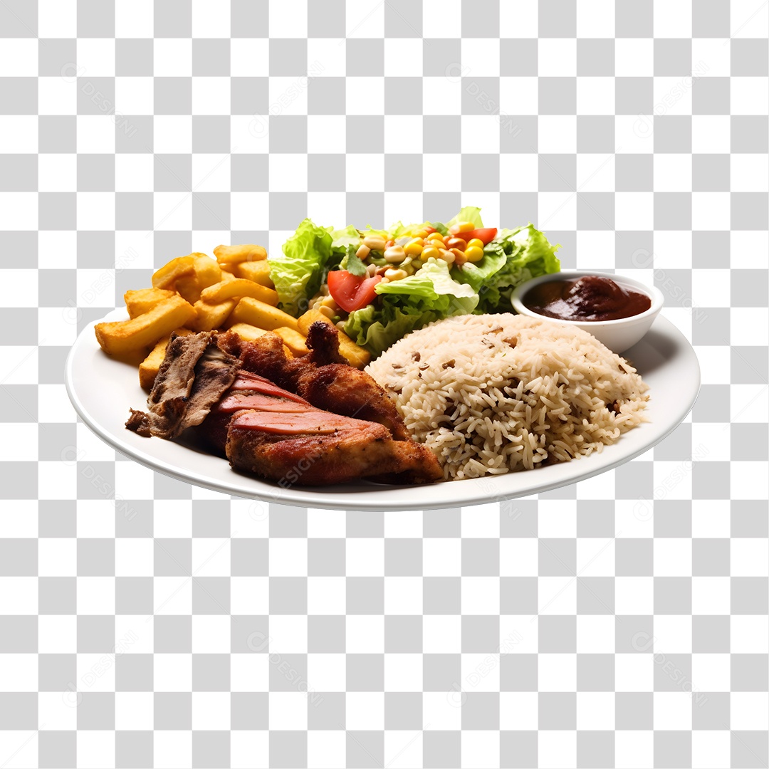 Prato De Comida Com Arroz Carne E Salada PNG Transparente