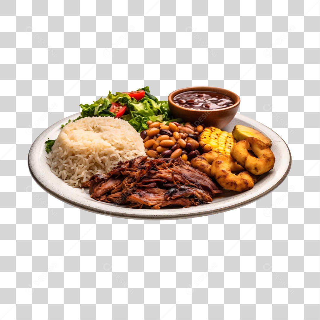 Prato De Comida Com Arroz Carne E Salada PNG Transparente