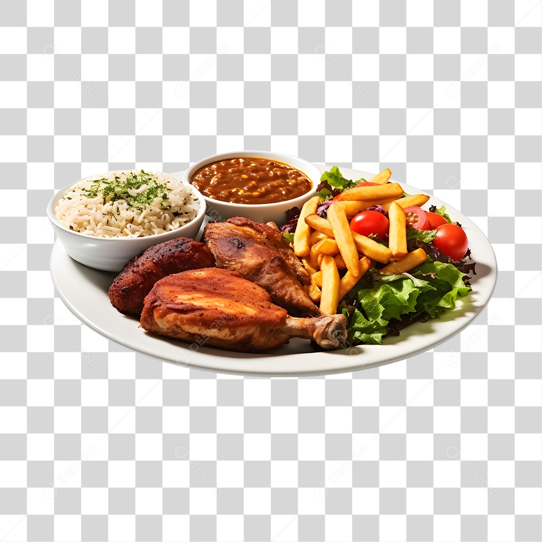 Prato De Comida Com Arroz Carne E Salada PNG Transparente