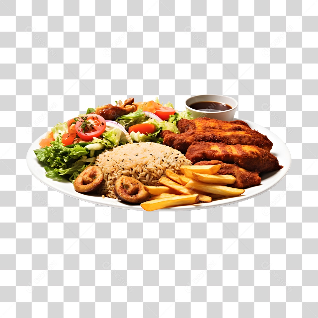 Prato De Comida Com Arroz Carne E Salada PNG Transparente
