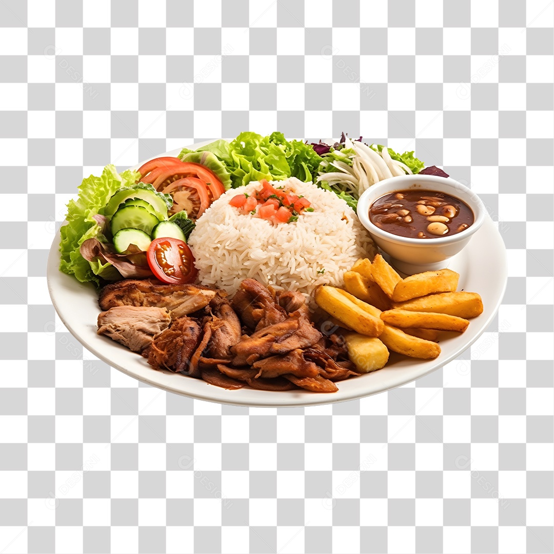 Prato De Comida Com Arroz Carne E Salada PNG Transparente