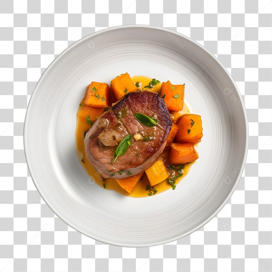 Prato De Comida Carne E Abobora PNG Transparente