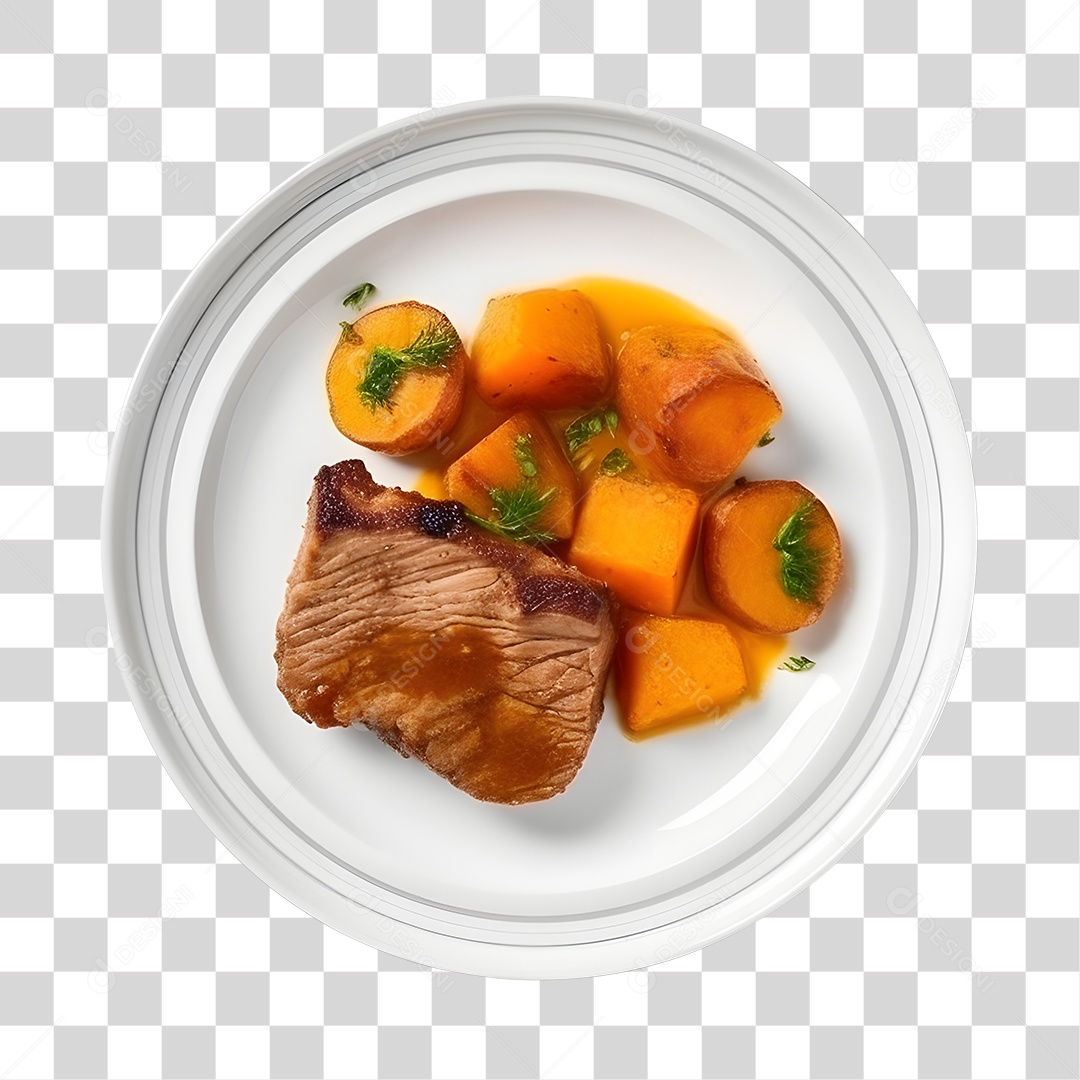 Prato De Comida Carne E Abobora PNG Transparente