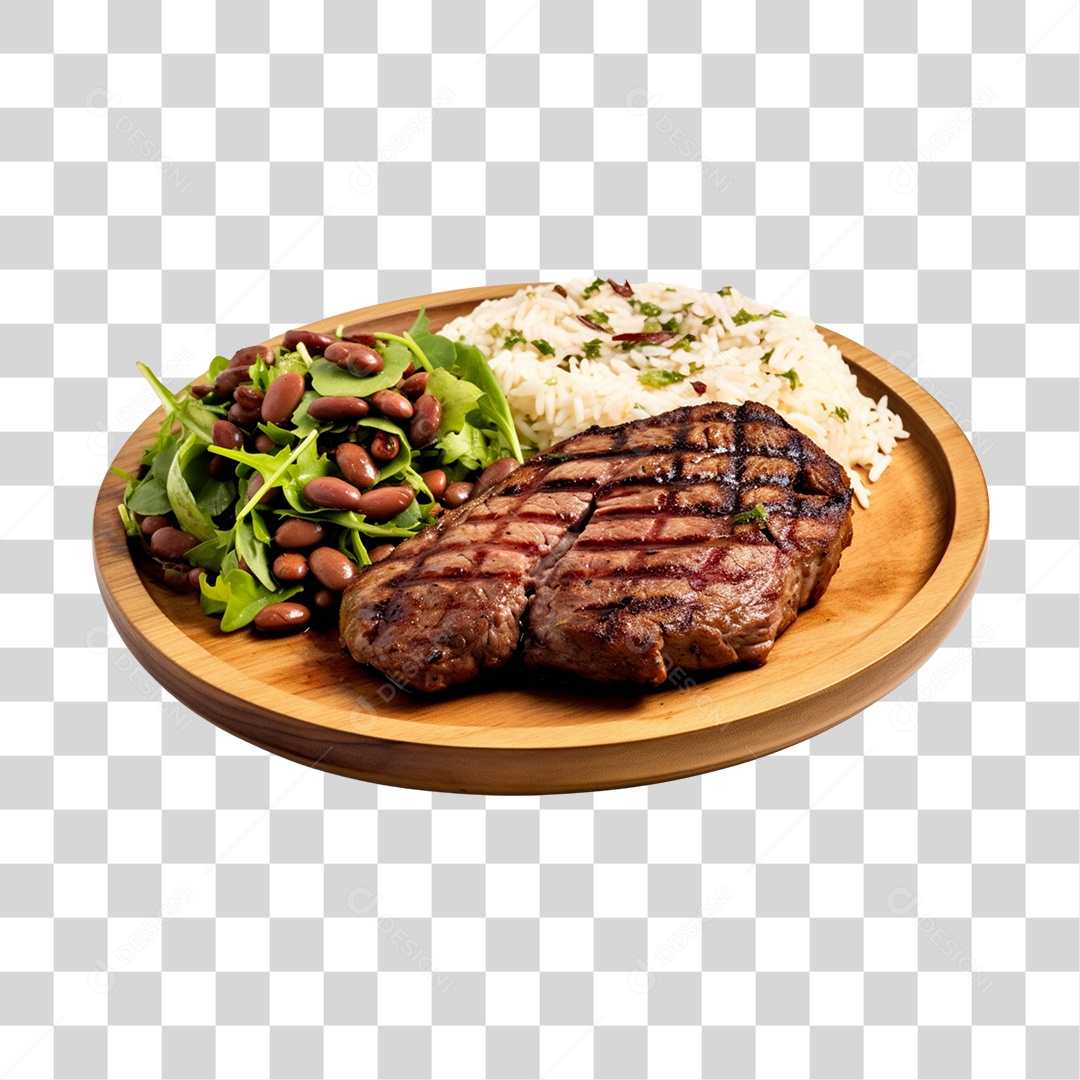 Prato de Comida Com Arroz Carne E Salada PNG Transparente