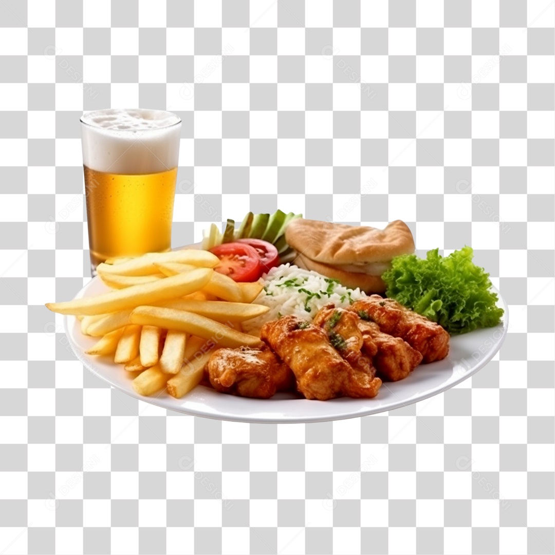 Copo De Cerveja Com Petiscos PNG Transparente