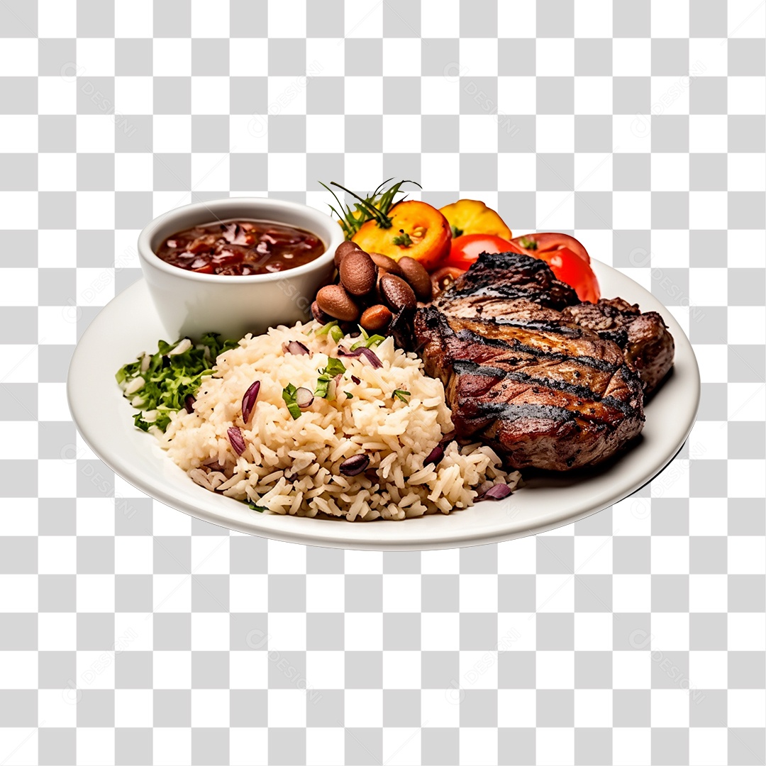 Prato De Comida Com Arroz Carne E Salada PNG Transparente
