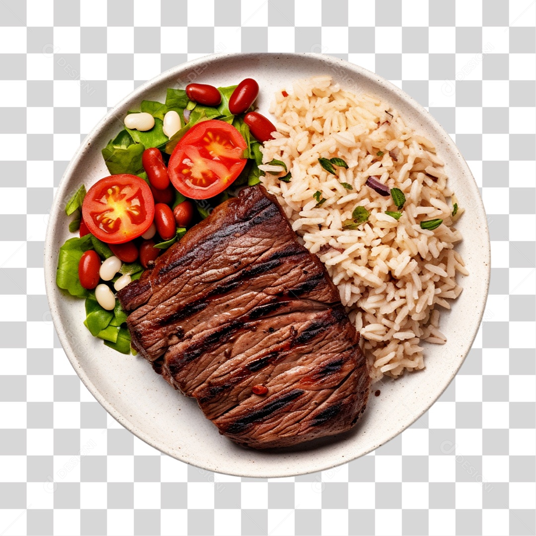 Prato De Comida Arroz Carne E Salada PNG Transparente