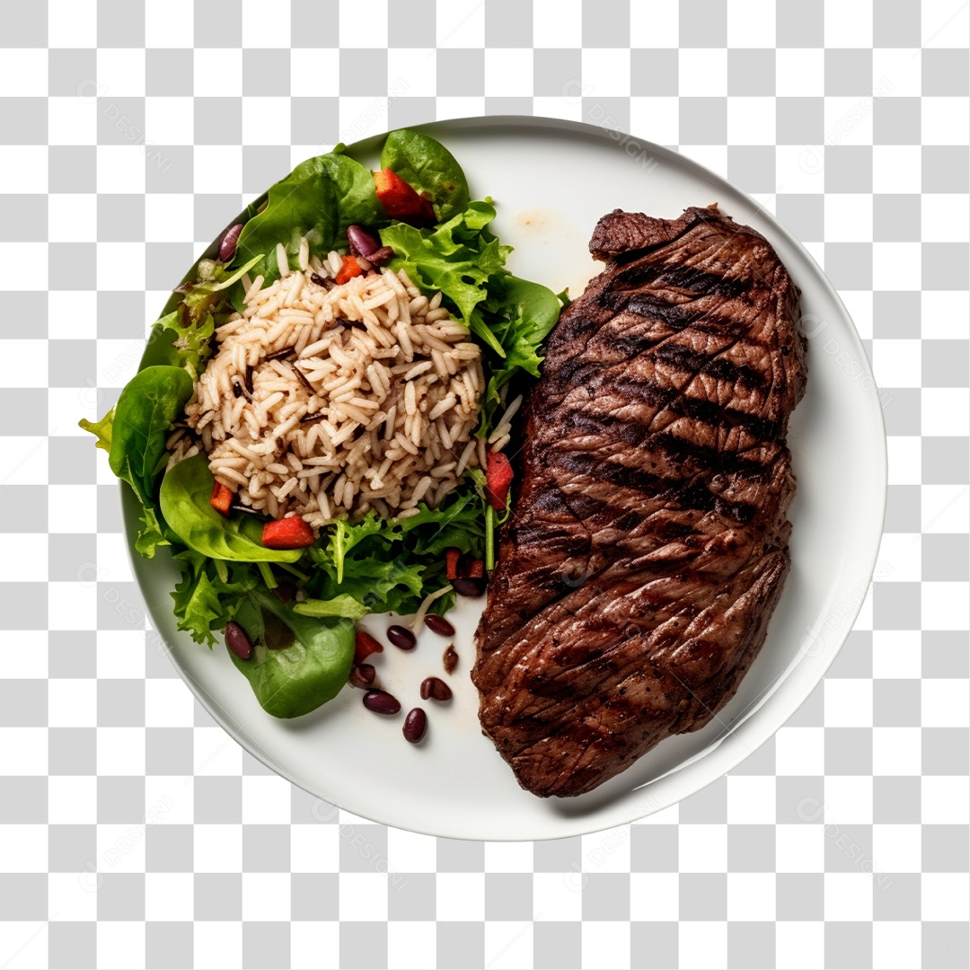 Prato De Comida Arroz Carne E Salada PNG Transparente