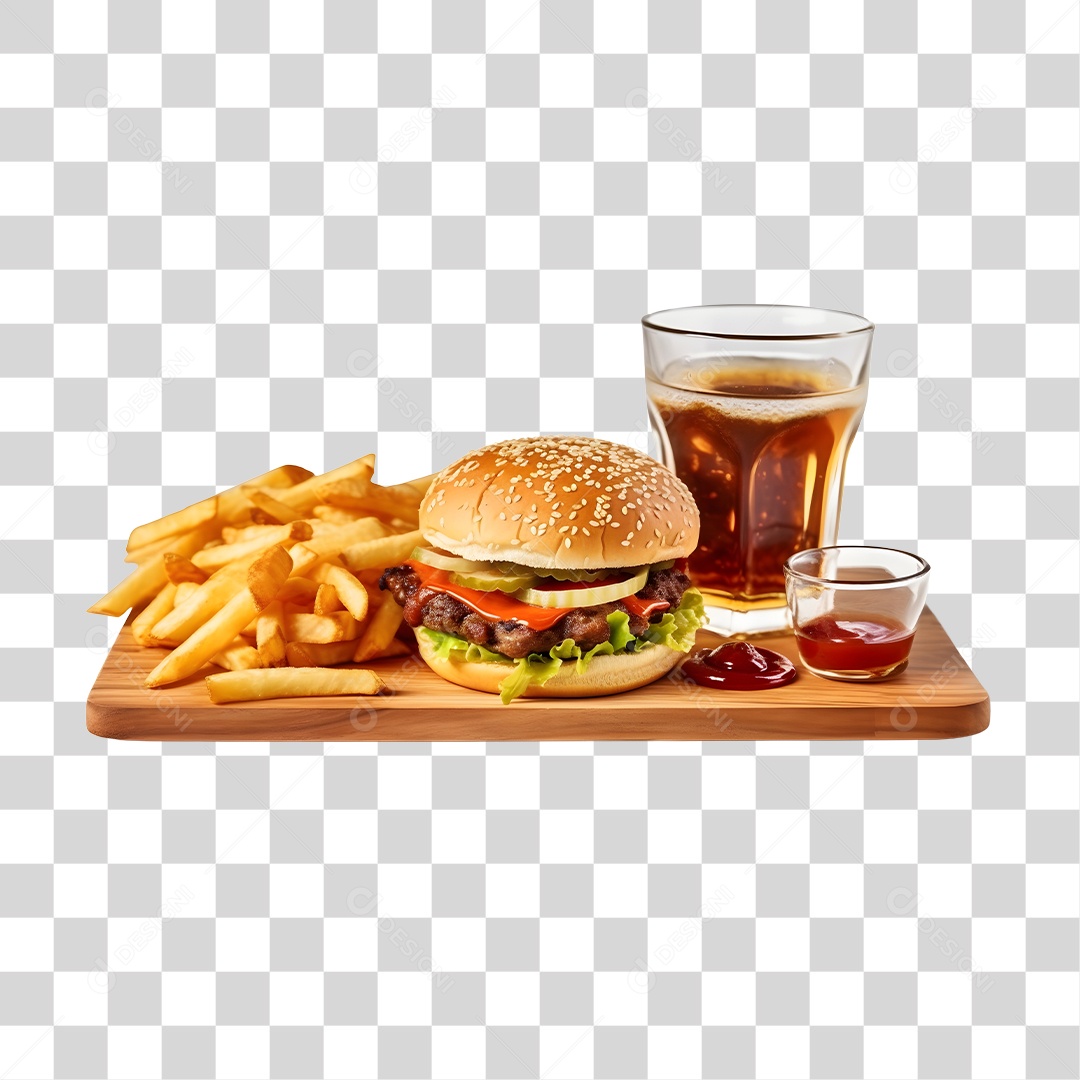 Hamburguer Com Refrigerante E Batata Frita  PNG Transparente