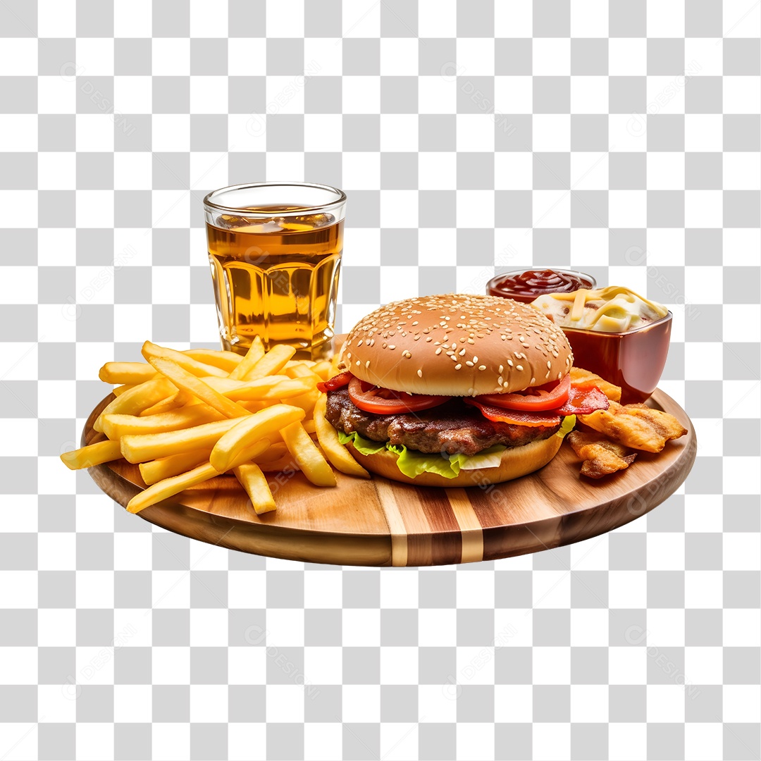 Hamburguer Com Cerveja E Batata Frita  PNG Transparente