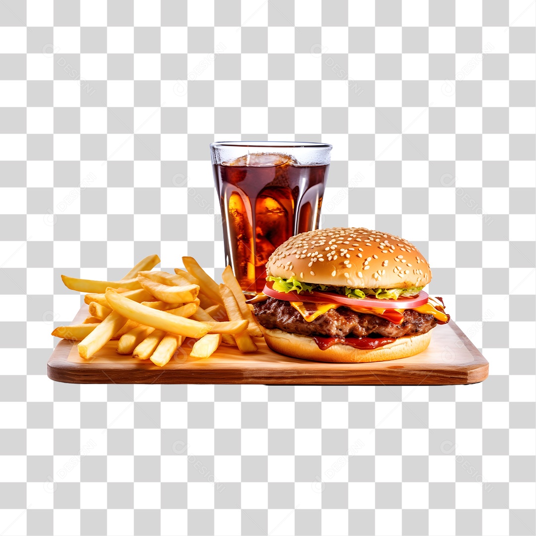 Hamburguer Com Refrigerante E Batata Frita  PNG Transparente