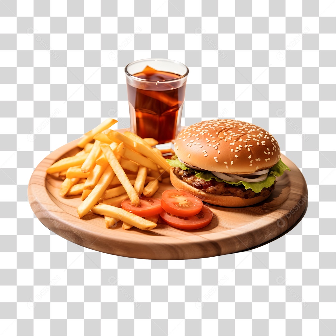 Hamburguer Com Refrigerante E Batata Frita  PNG Transparente