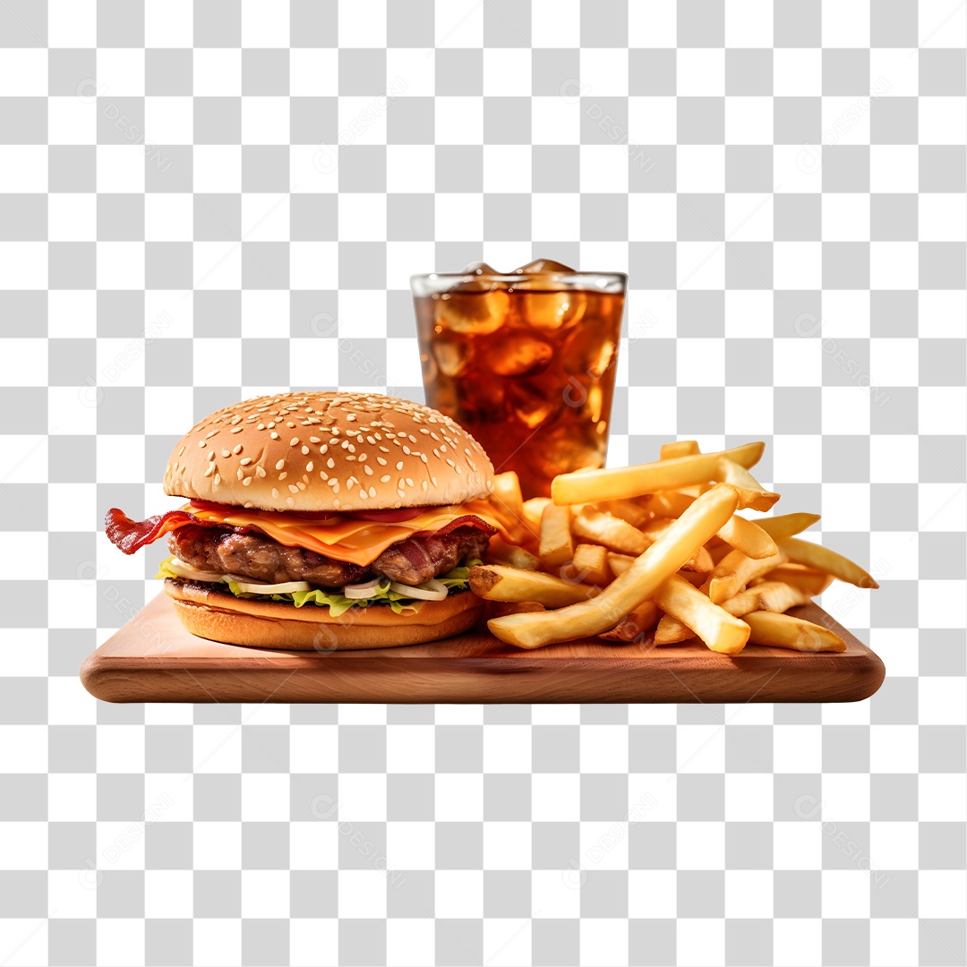Hamburguer Com Refrigerante E Batata Frita  PNG Transparente