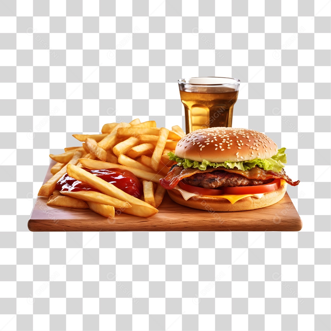 Hamburguer Com Refrigerante E Batata Frita  PNG Transparente
