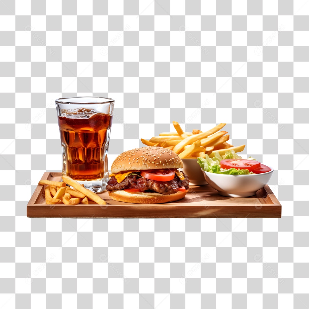 Hamburguer Com Refrigerante E Batata Frita  PNG Transparente