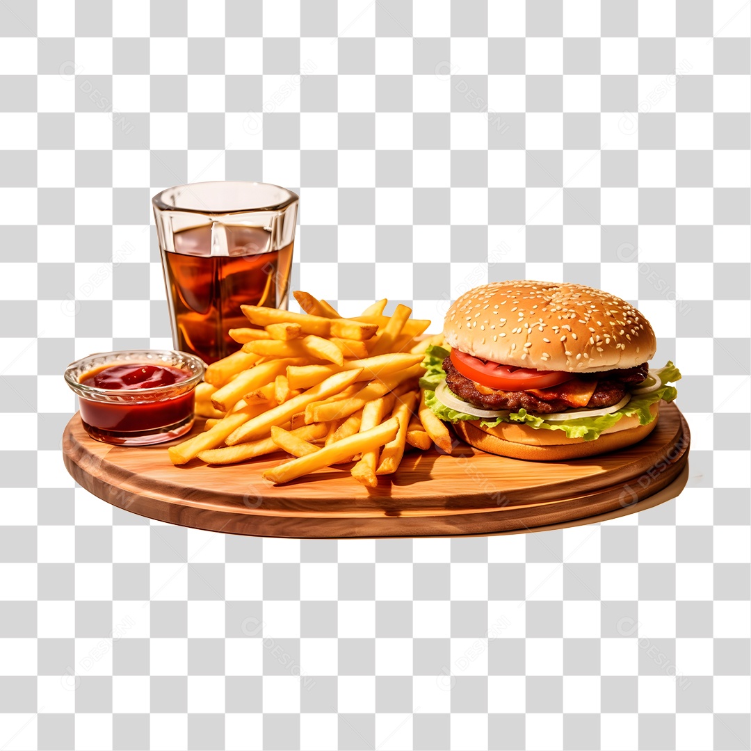 Hamburguer Com Refrigerante E Batata Frita  PNG Transparente