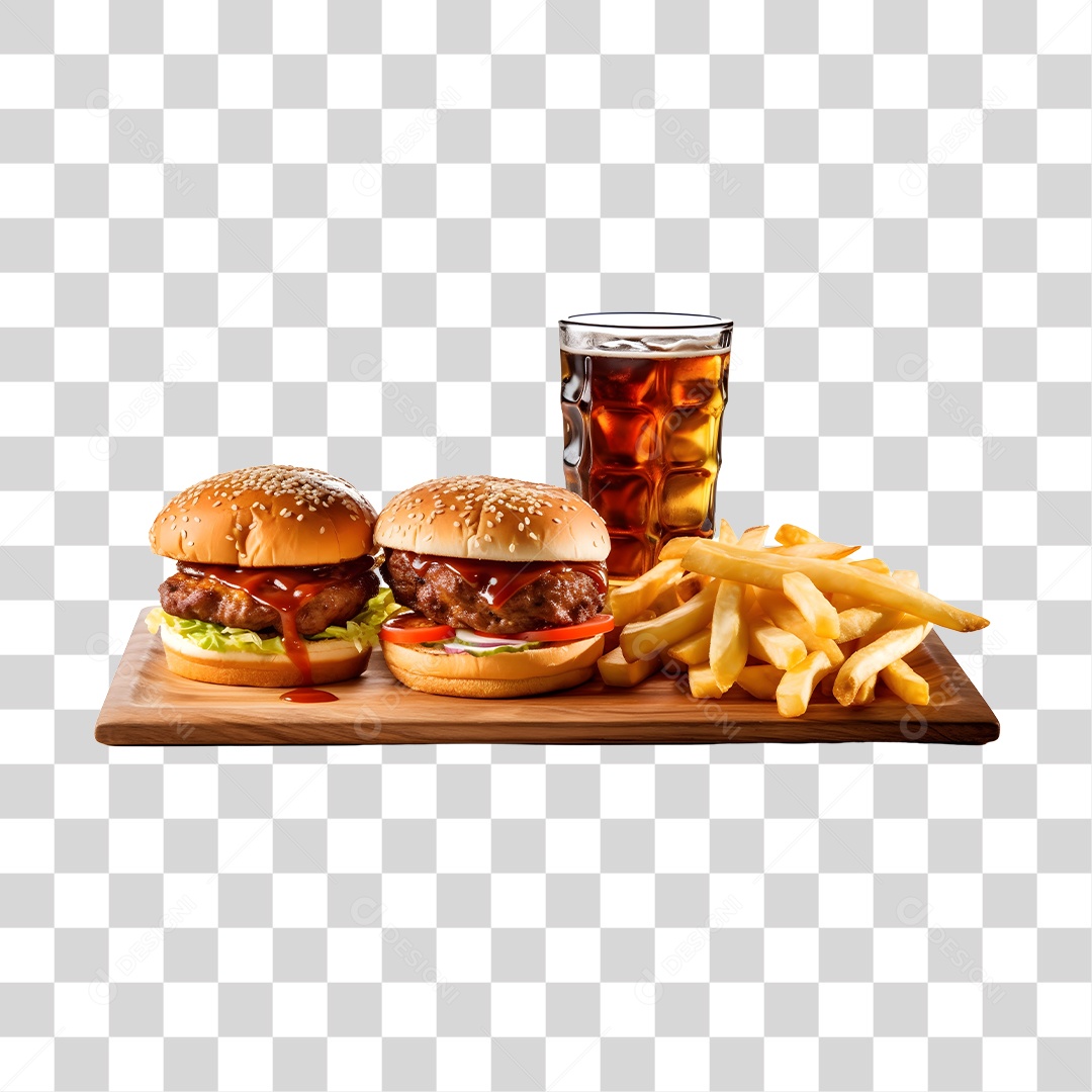 Hamburguer Com Refrigerante E Batata Frita  PNG Transparente