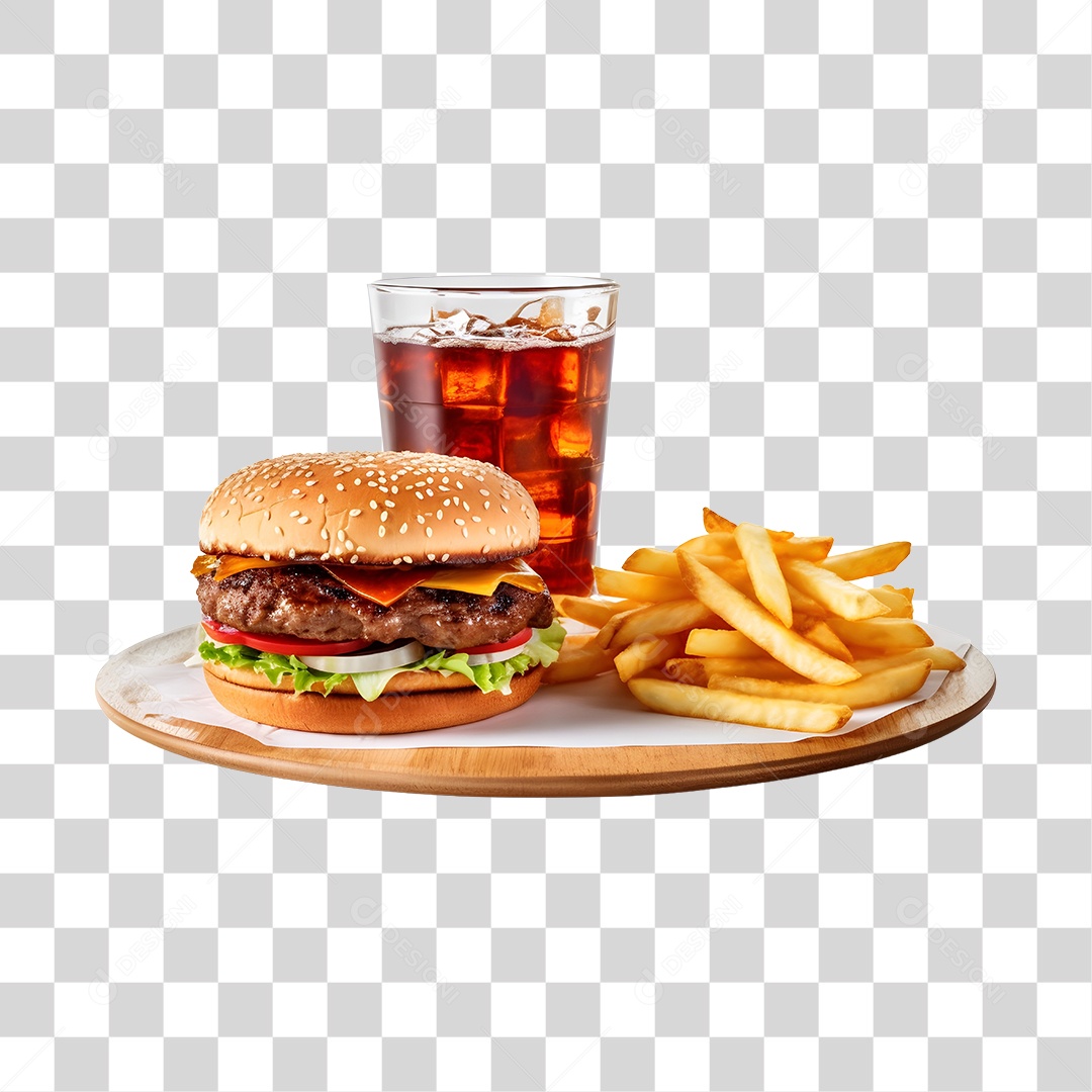 Hamburguer Com Refrigerante E Batata Frita  PNG Transparente