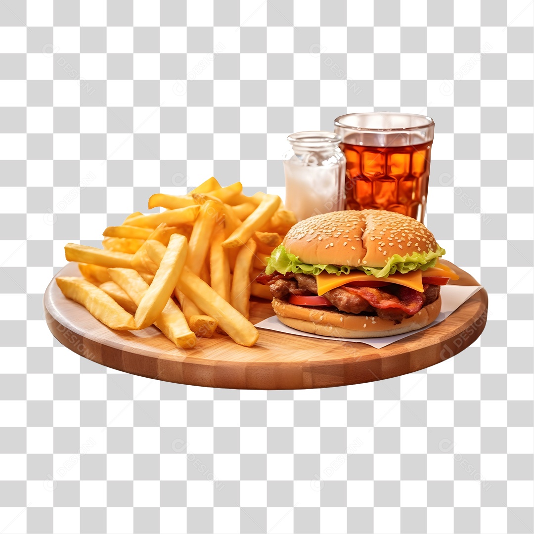 Hamburguer Com Refrigerante E Batata Frita  PNG Transparente