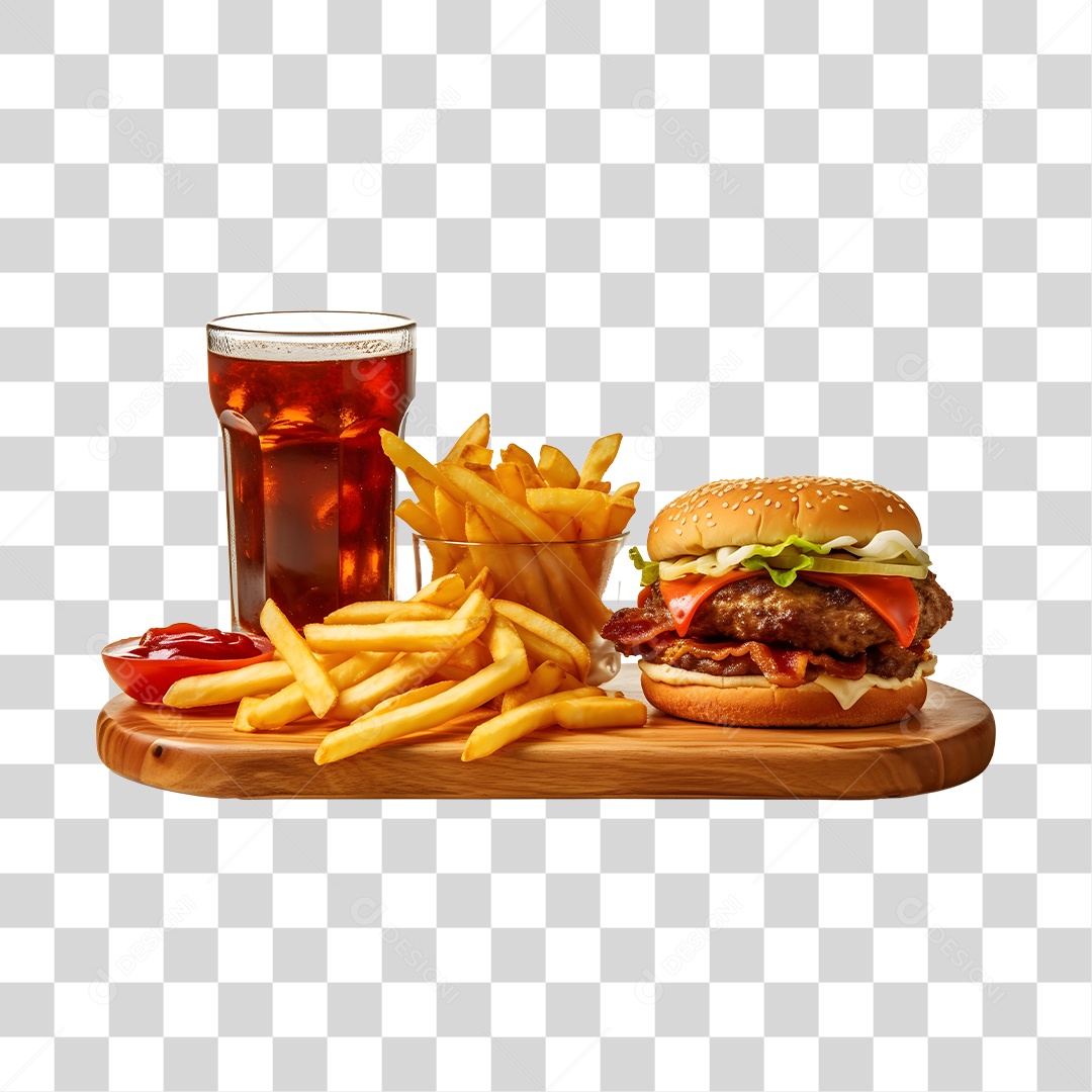 Hamburguer Com Refrigerante E Batata Frita  PNG Transparente