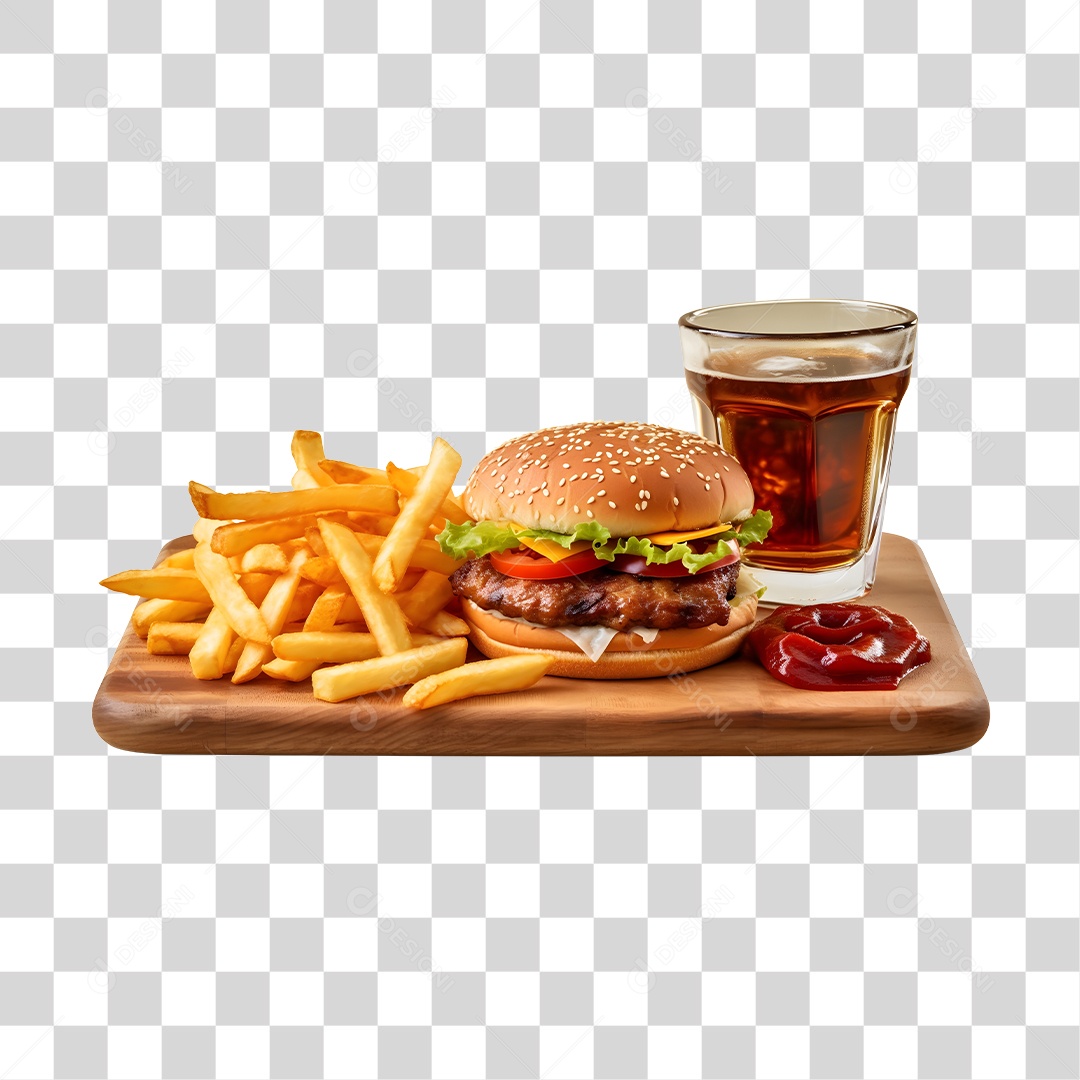 Hamburguer Com Refrigerante E Batata Frita  PNG Transparente