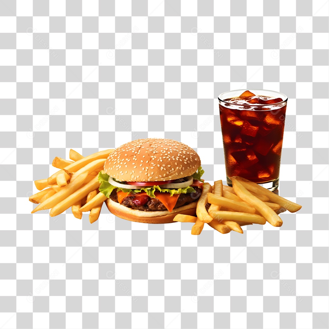 Hamburguer Com Refrigerante E Batata Frita  PNG Transparente