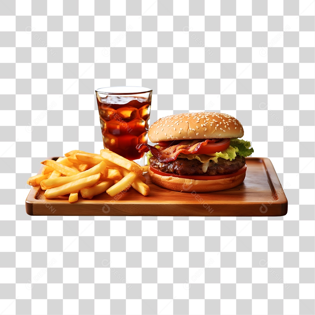 Hamburguer Com Refrigerante E Batata Frita  PNG Transparente