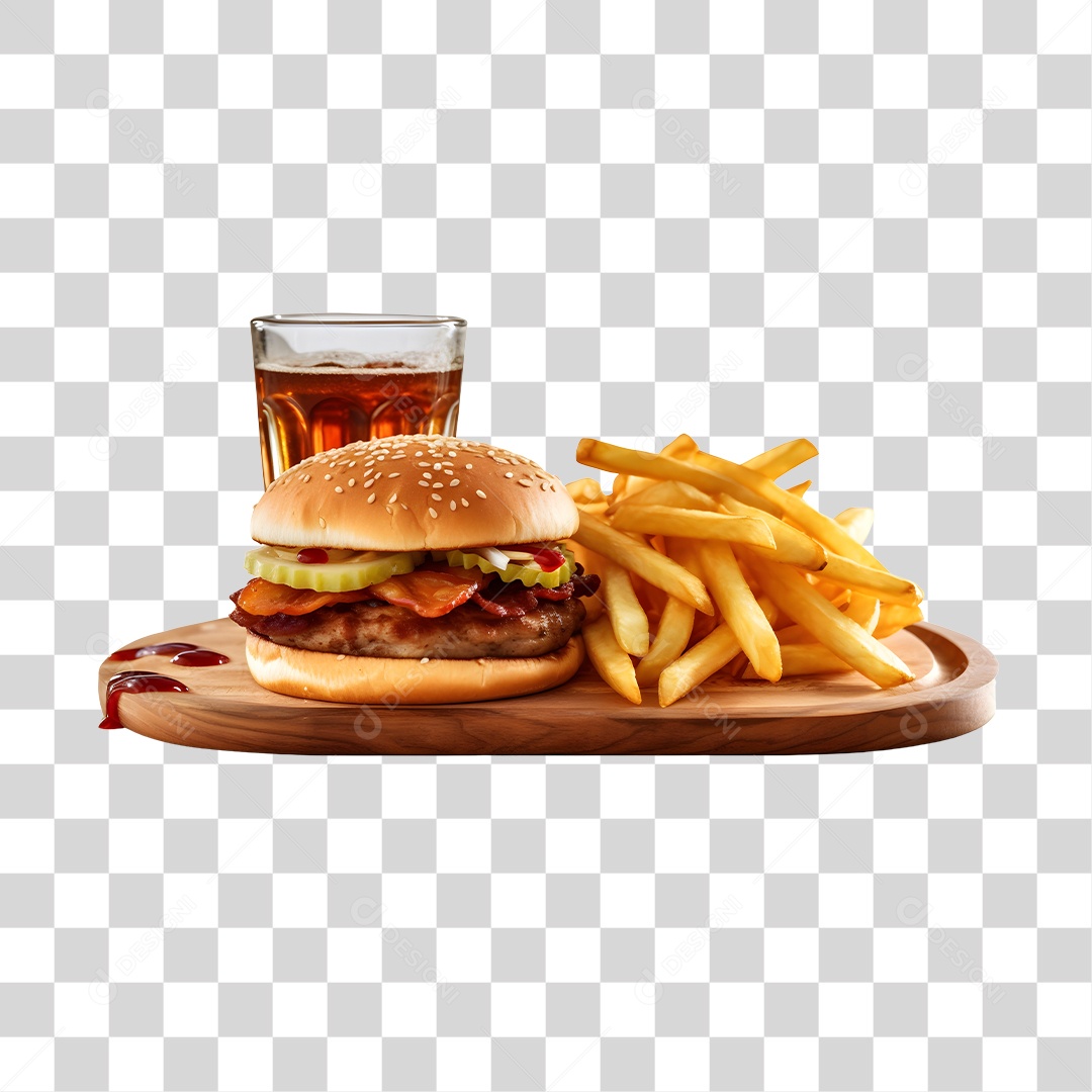Hamburguer Com Refrigerante E Batata Frita  PNG Transparente