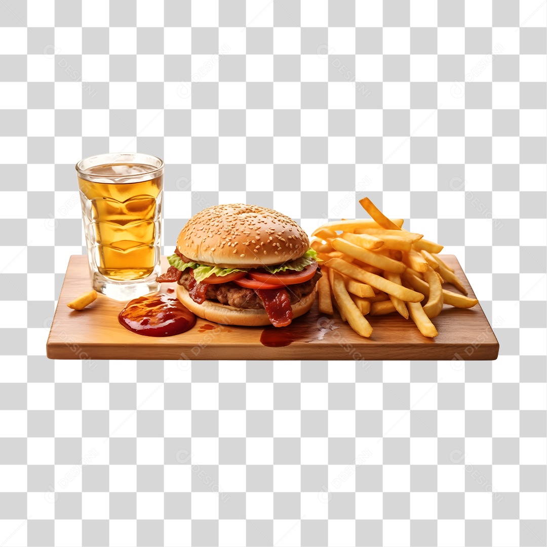 Hamburguer Com Cerveja E Batata Frita  PNG Transparente