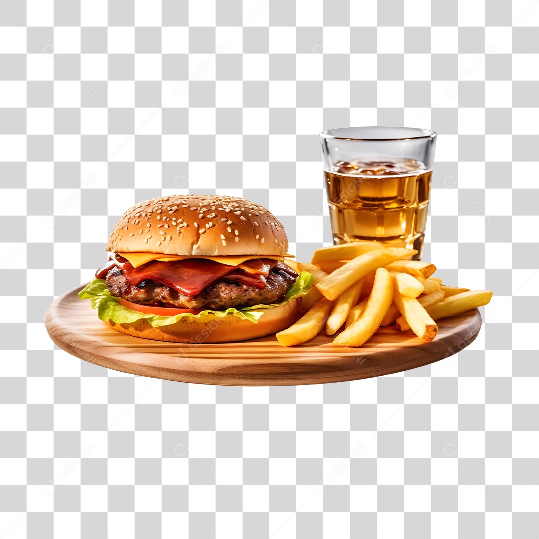 Hamburguer Com Refrigerante E Batata Frita  PNG Transparente