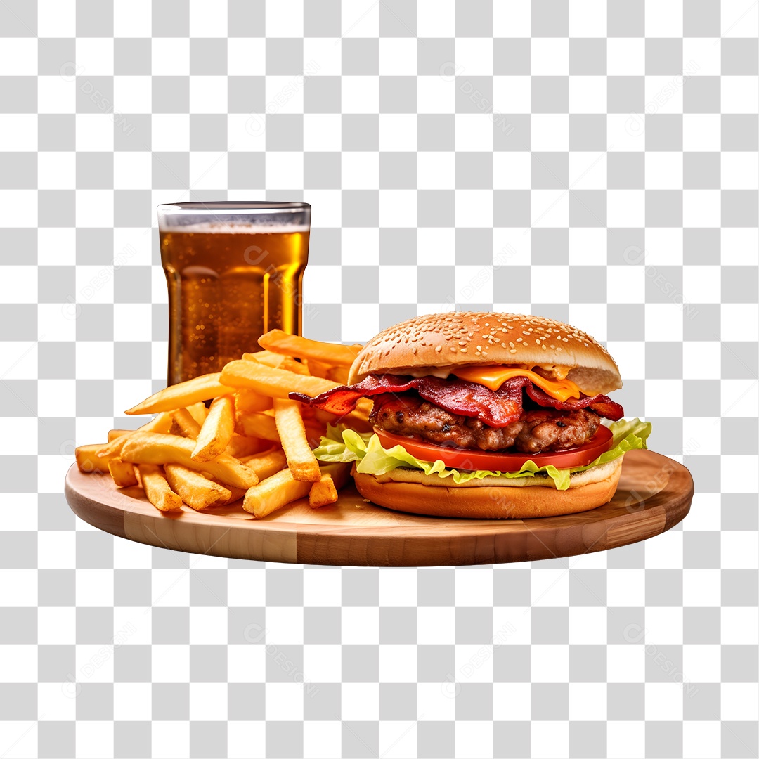 Hamburguer Com Refrigerante E Batata Frita  PNG Transparente