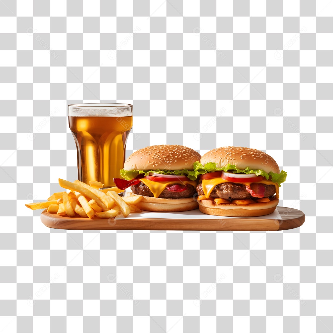 Hamburguer Com Cerveja E Batata Frita  PNG Transparente