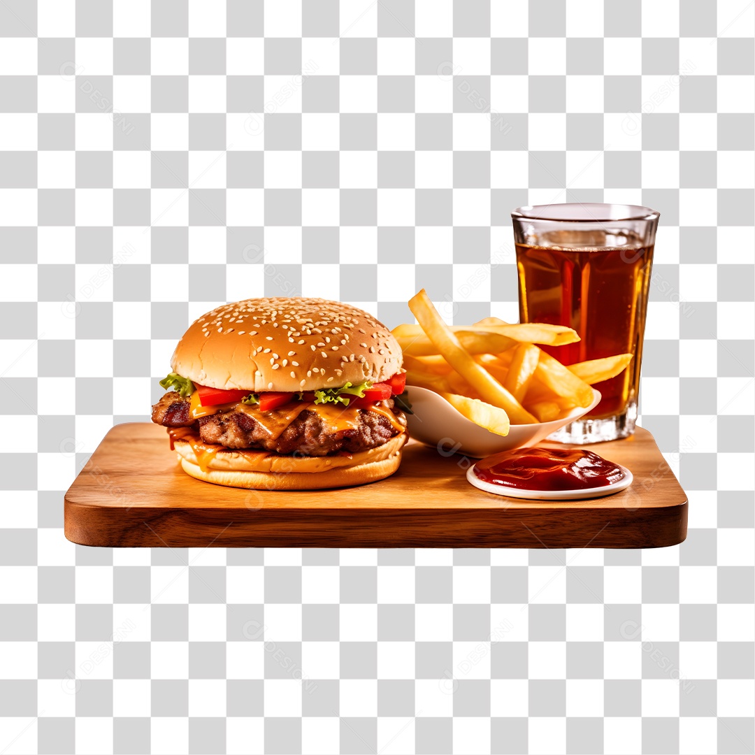 Hamburguer Com Refrigerante E Batata Frita  PNG Transparente