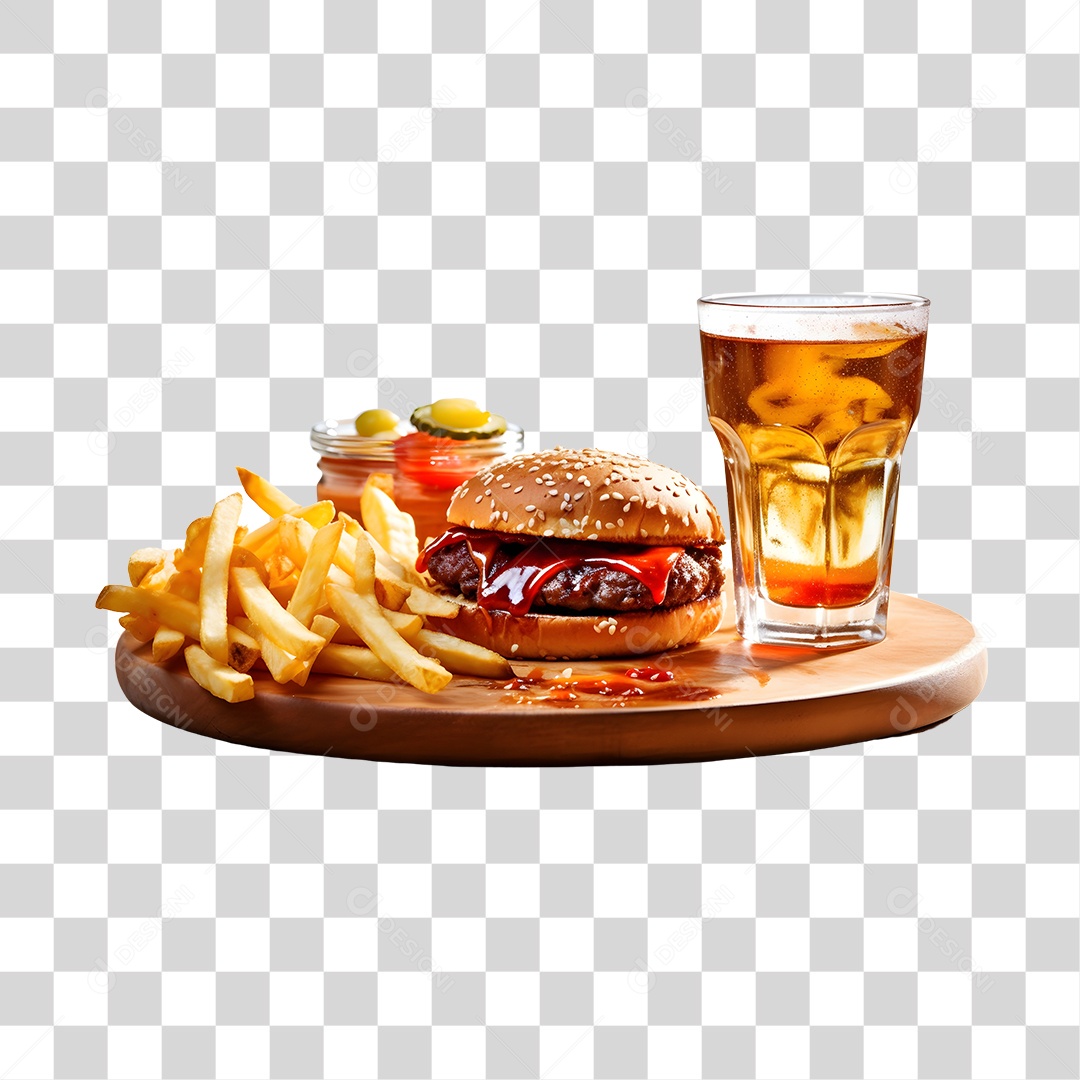 Hamburguer Com Cerveja E Batata Frita  PNG Transparente
