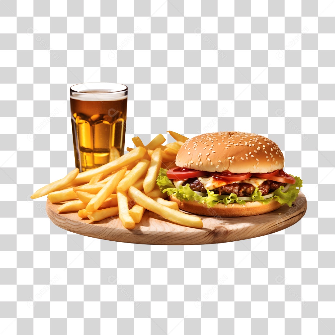 Hamburguer Com Cerveja E Batata Frita  PNG Transparente