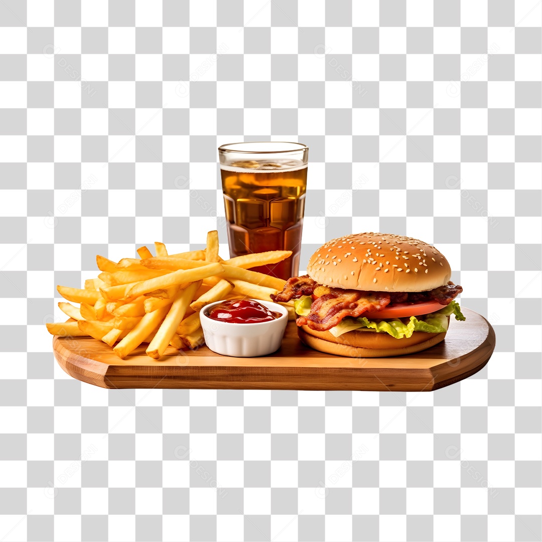 Hamburguer Com Refrigerante E Batata Frita  PNG Transparente