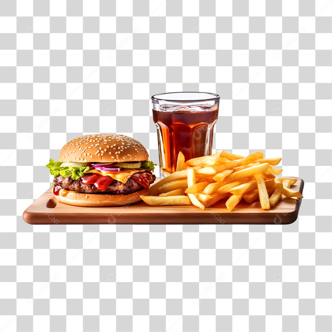 Hamburguer Com Refrigerante E Batata Frita  PNG Transparente