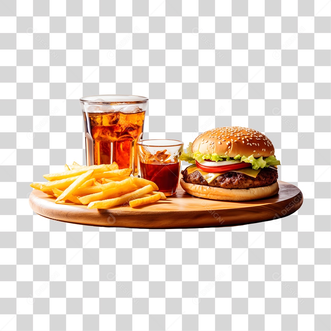 Hamburguer Com Refrigerante E Batata Frita  PNG Transparente