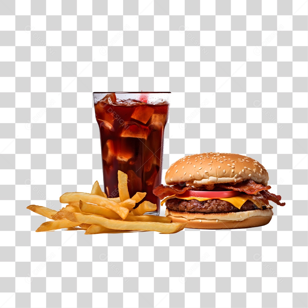 Hamburguer Com Refrigerante E Batata Frita  PNG Transparente
