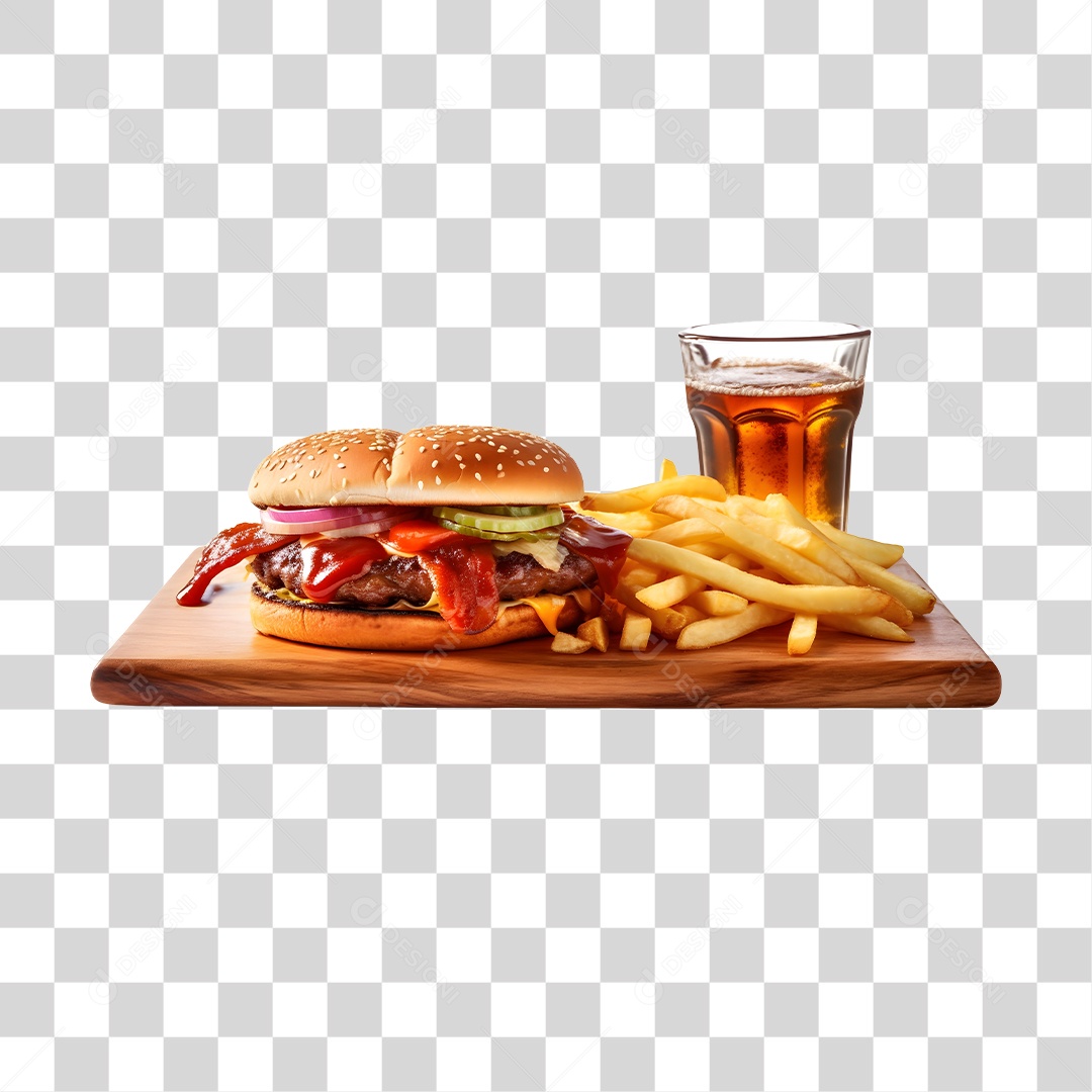 Hamburguer Com Refrigerante E Batata Frita  PNG Transparente
