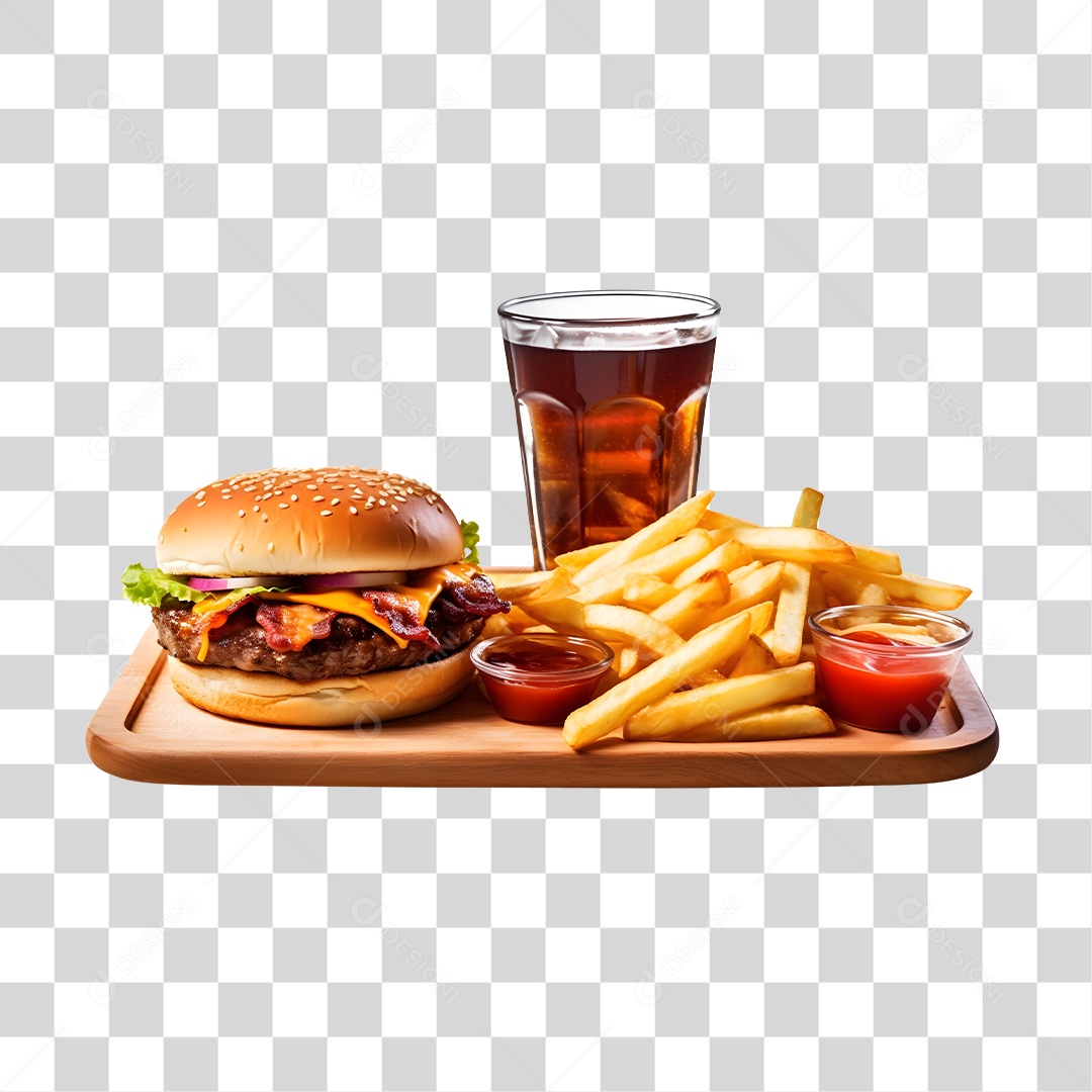 Hamburguer Com Refrigerante E Batata Frita  PNG Transparente