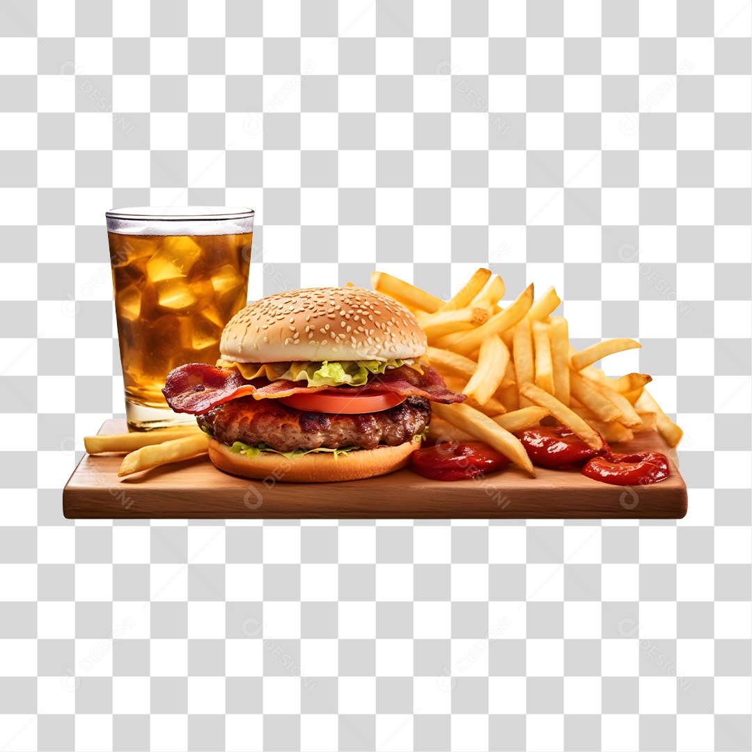 Hamburguer Com Refrigerante E Batata Frita  PNG Transparente